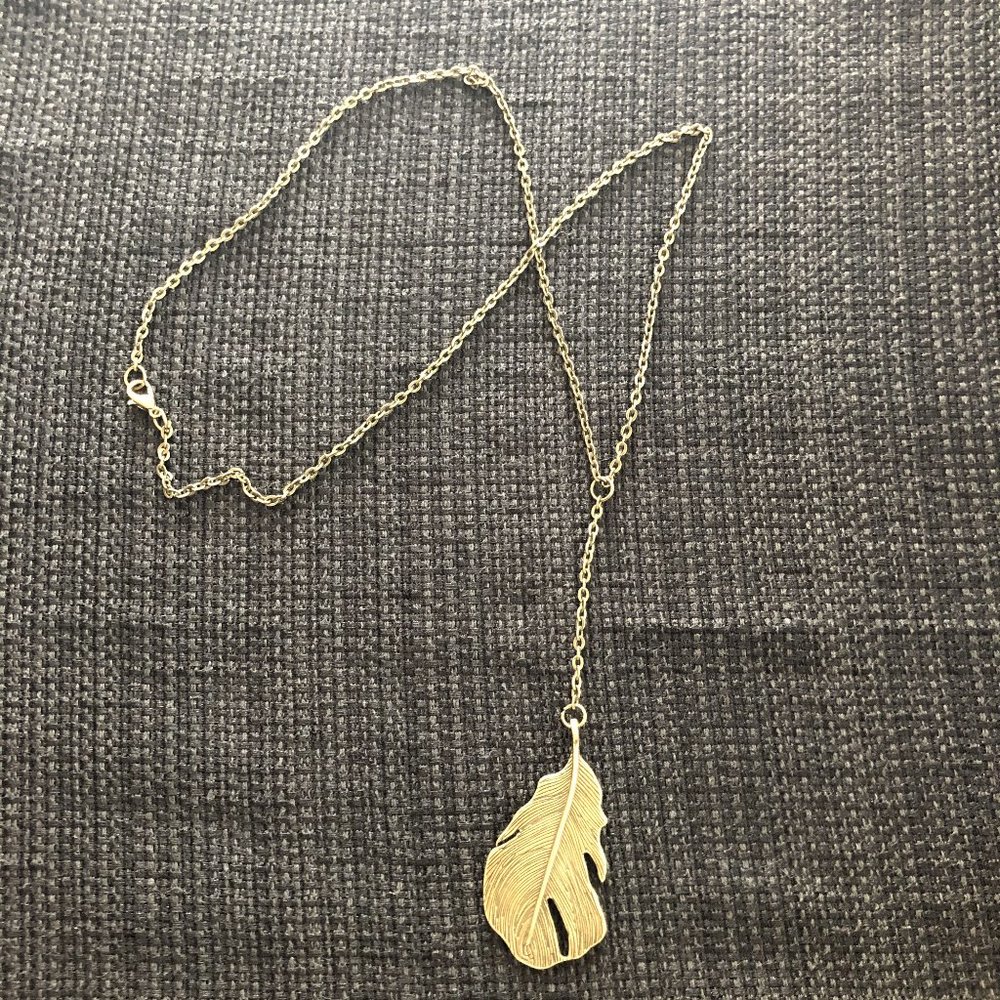 Antique Brass Feather Y-Necklace